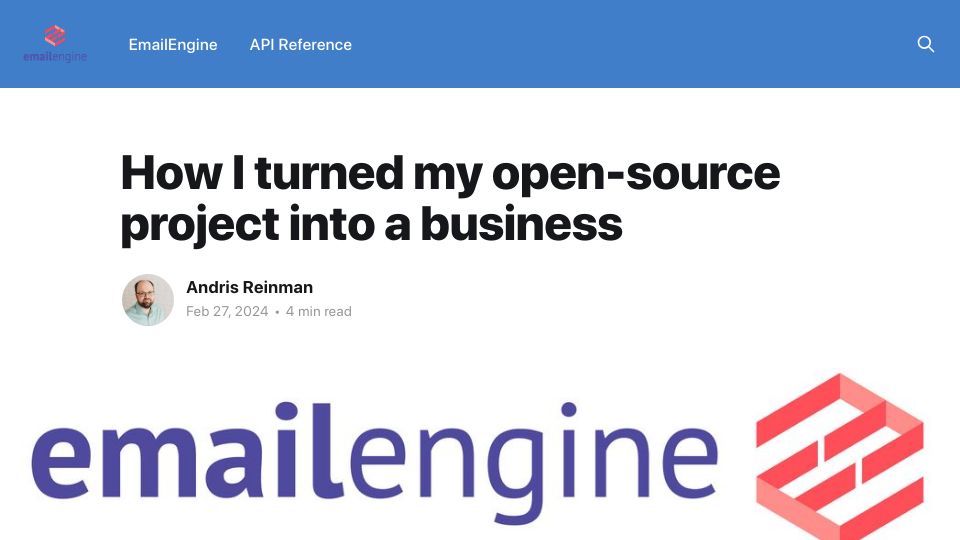 Screenshot of docs.emailengine.app: I turned my open-source project into a full-time business