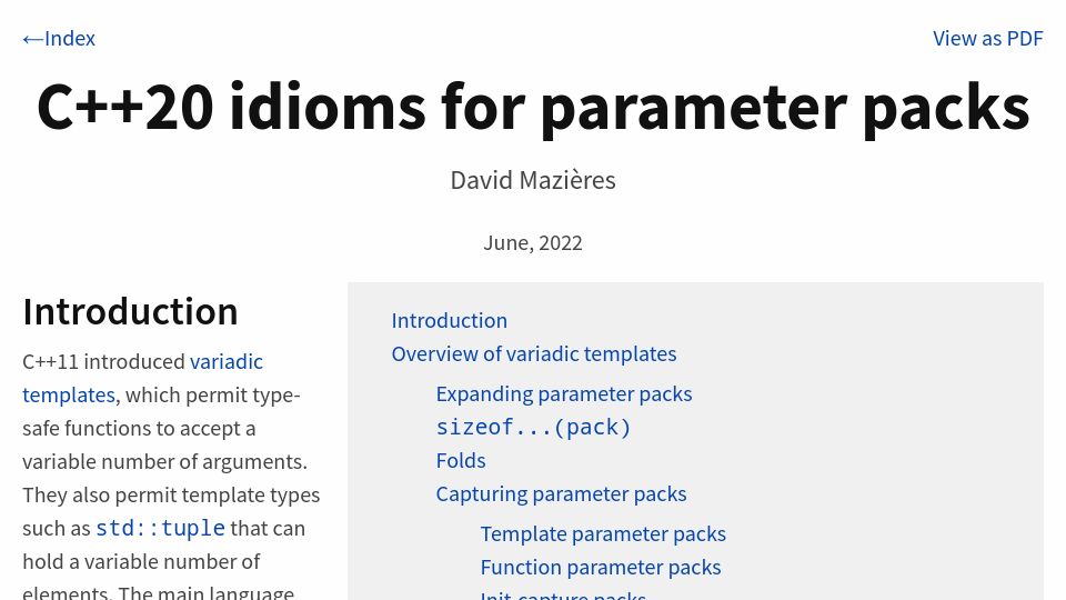 Screenshot of scs.stanford.edu: C++20 Idioms for Parameter Packs