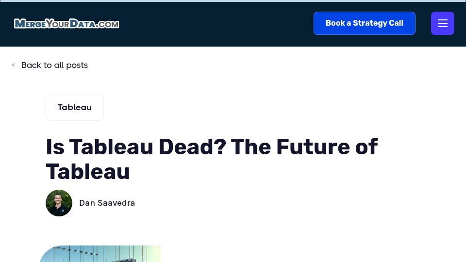Screenshot of mergeyourdata.com: Is Tableau Dead?