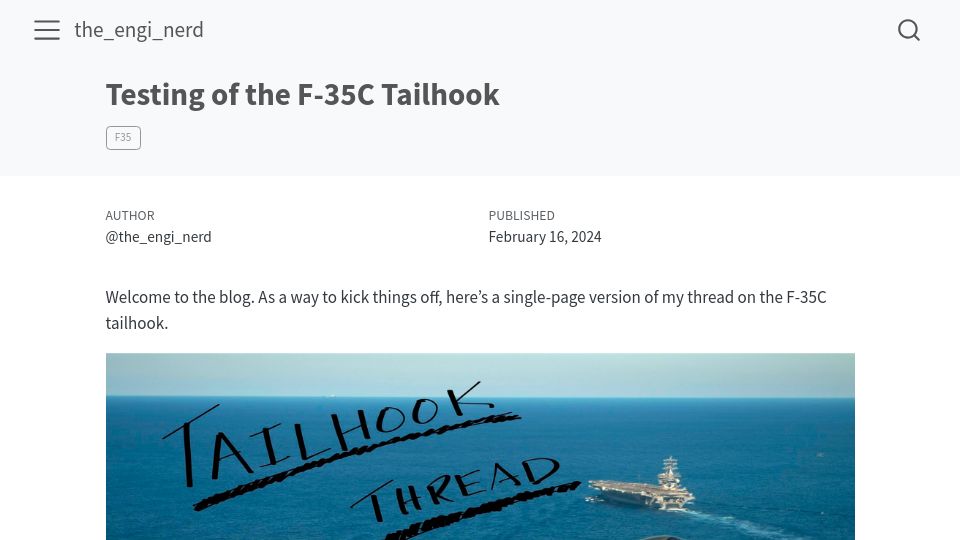 Screenshot of the-engi-nerd.github.io: Testing the F-35C Tailhook