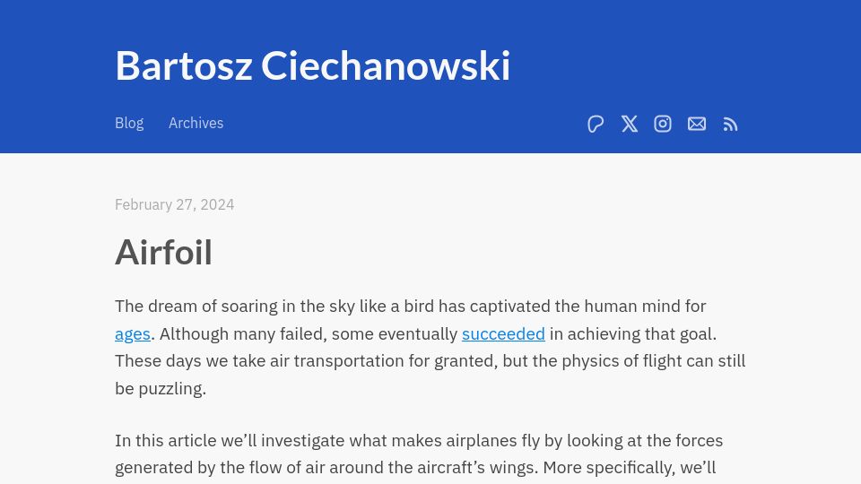 Screenshot of ciechanow.ski: Airfoil