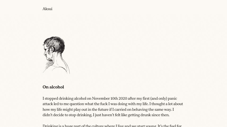 Screenshot of aksui.com: On Alcohol