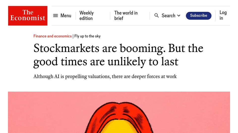 Screenshot of economist.com: Stock markets are booming but the good times are unlikely to last