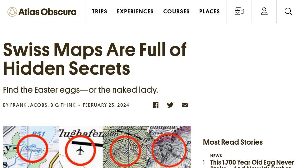 Screenshot of bigthink.com: Easter eggs on Swiss maps (2021)