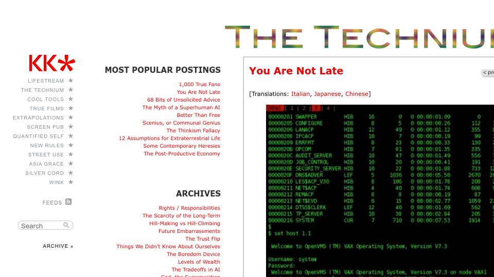 Screenshot of kk.org: You are not late (2014)