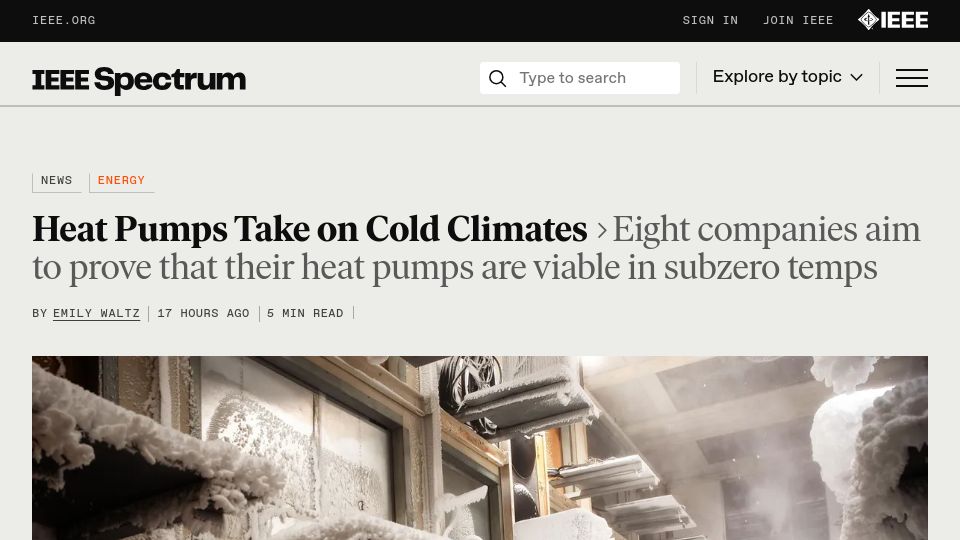 Screenshot of spectrum.ieee.org: Heat Pumps Take on Cold Climates