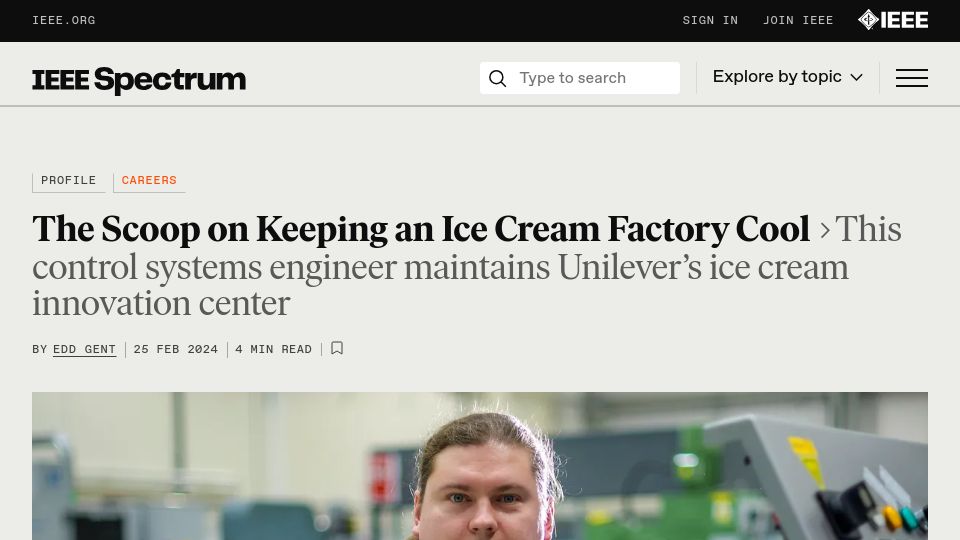 Screenshot of spectrum.ieee.org: Keeping an ice cream factory cool