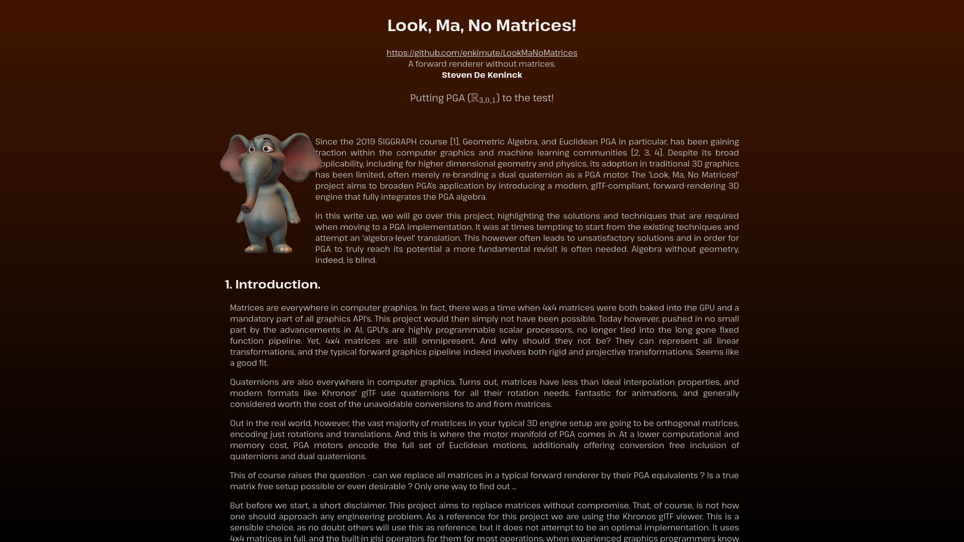 Screenshot of enkimute.github.io: Look, ma, no matrices