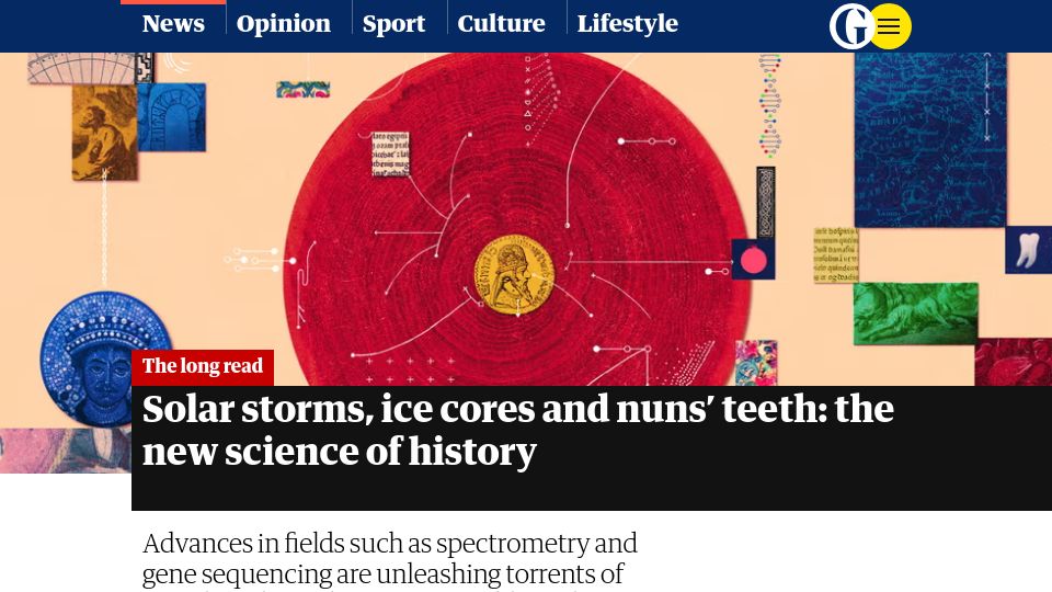 Screenshot of theguardian.com: Solar storms, ice cores and nuns' teeth: the new science of history
