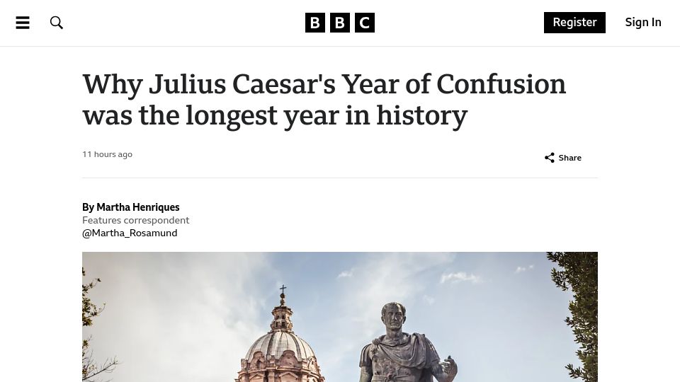Screenshot of bbc.com: Julius Caesar's Year of Confusion