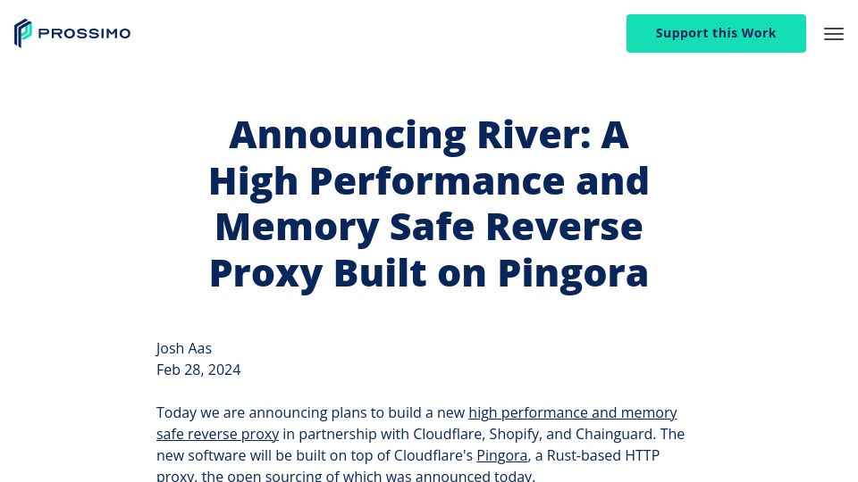 Screenshot of memorysafety.org: River: A Reverse Proxy Built on Pingora