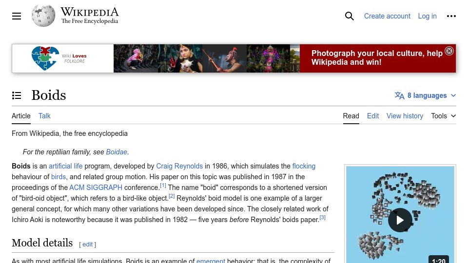 Screenshot of en.wikipedia.org: Boids