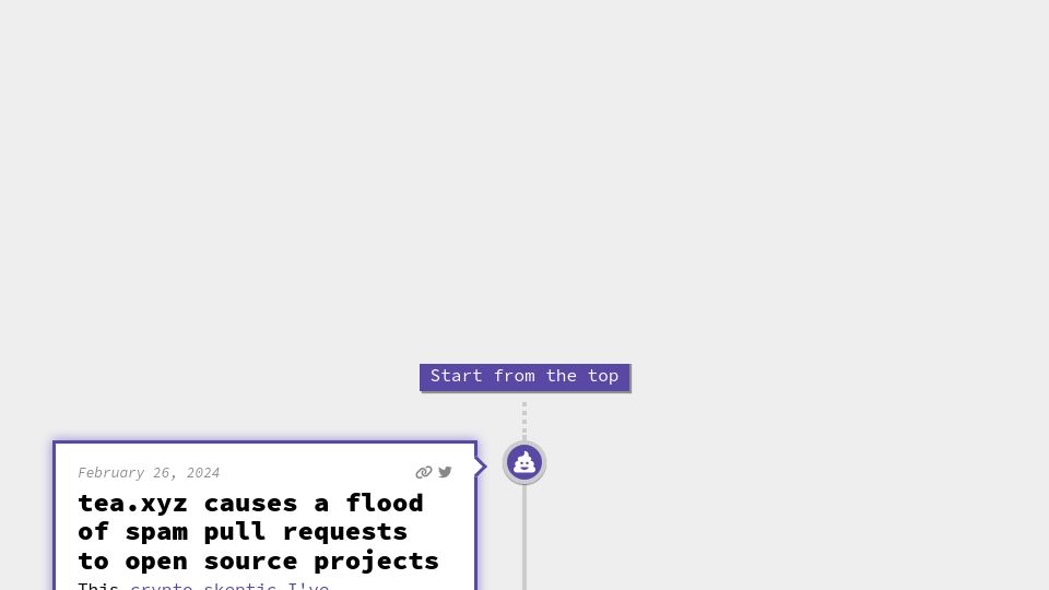 Screenshot of web3isgoinggreat.com: Tea.xyz causes a flood of spam pull requests to open source projects