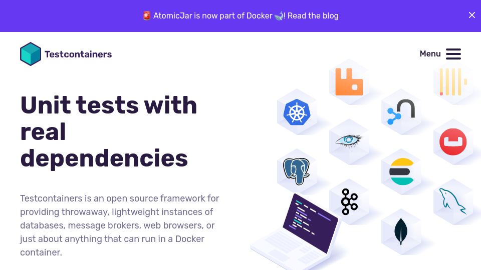 Screenshot of testcontainers.com: Testcontainers