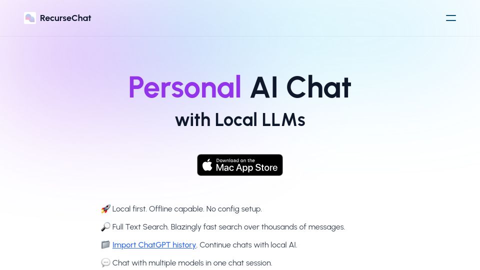Screenshot of recurse.chat: Show HN: I made an app to use local AI as daily driver