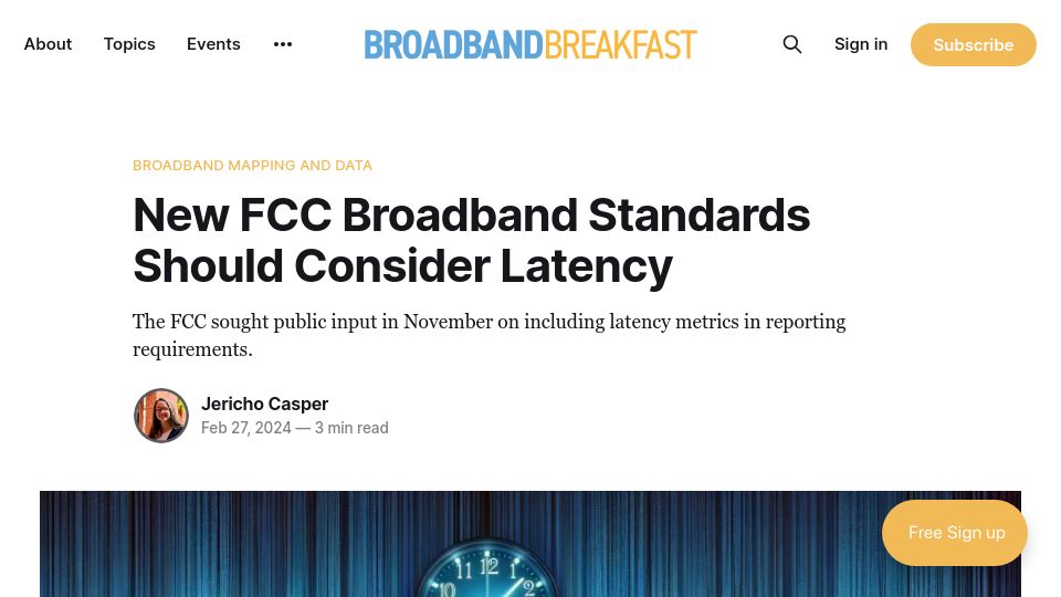 Screenshot of broadbandbreakfast.com: New FCC Broadband Standards Should Consider Latency