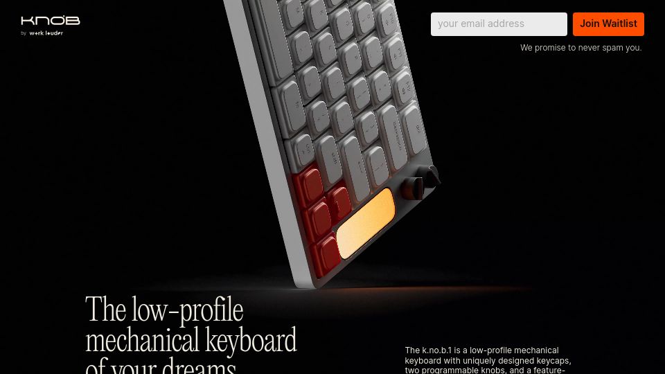 Screenshot of knob.design: A mechanical keyboard with programmable knobs and full color screen panel