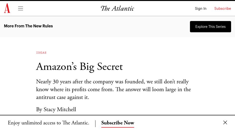 Screenshot of theatlantic.com: Amazon's Big Secret (which divisions are profitable)