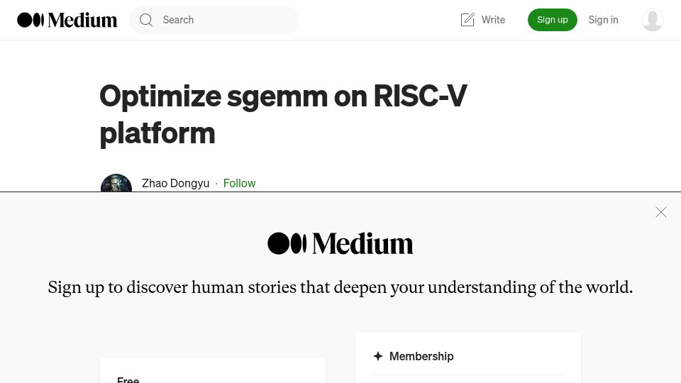 Screenshot of medium.com: Optimize sgemm on RISC-V platform