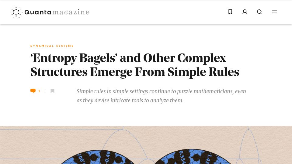 Screenshot of quantamagazine.org: 'Entropy bagels' and other complex structures emerge from simple rules