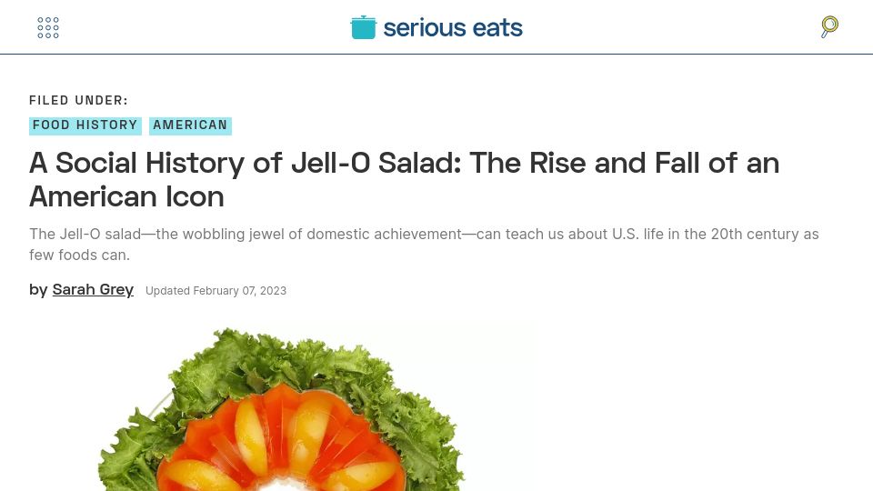 Screenshot of seriouseats.com: A Social History of Jell-O Salad (2023)