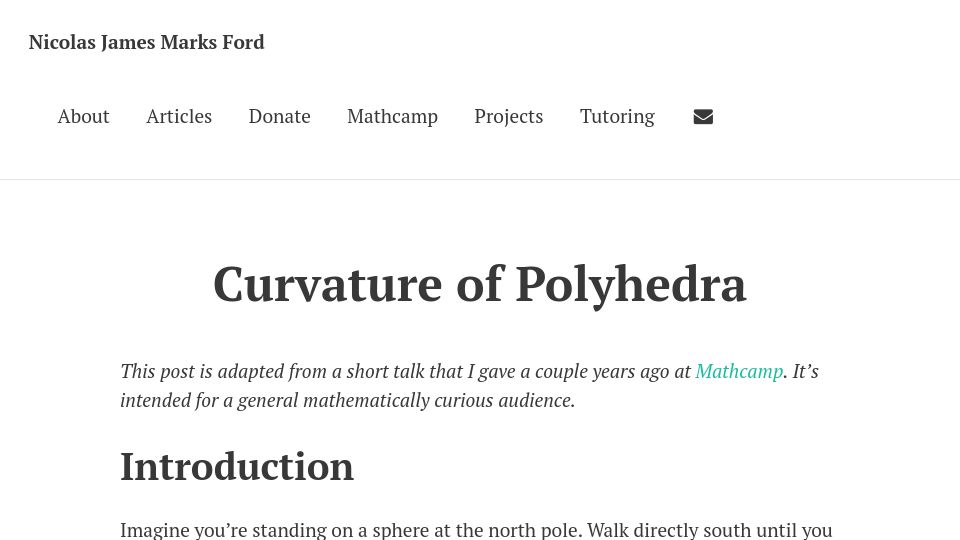 Screenshot of nicf.net: Curvature of Polyhedra (2021)