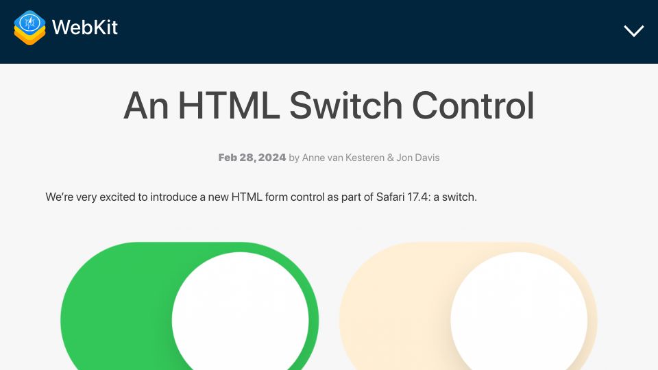 Screenshot of webkit.org: An HTML Switch Control