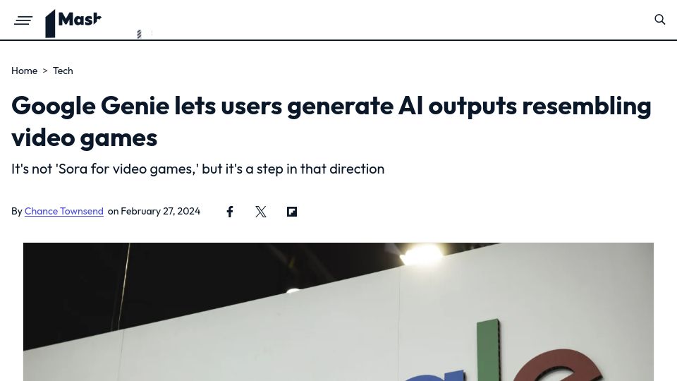 Screenshot of mashable.com: Google Genie lets users generate AI outputs resembling video games