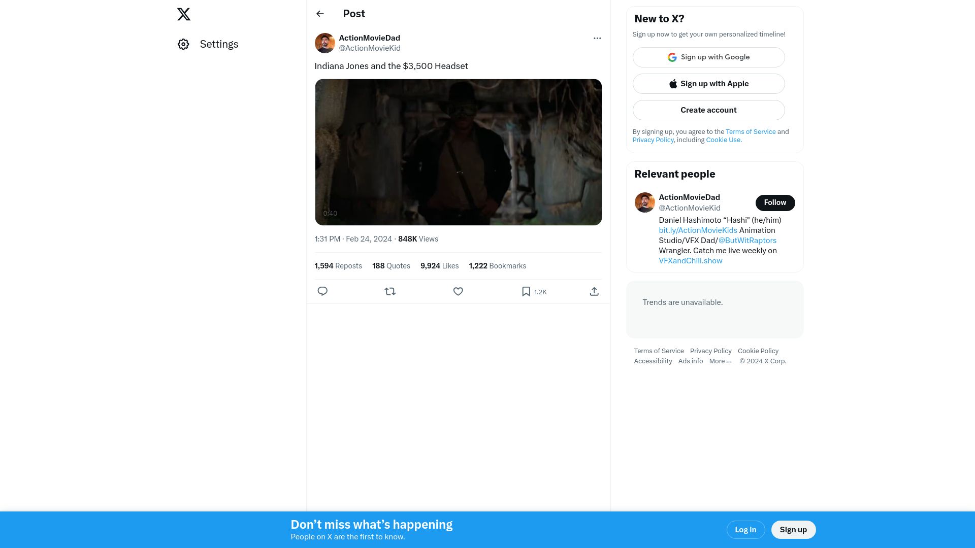 Screenshot of twitter.com: Indiana Jones and the $3,500 Headset