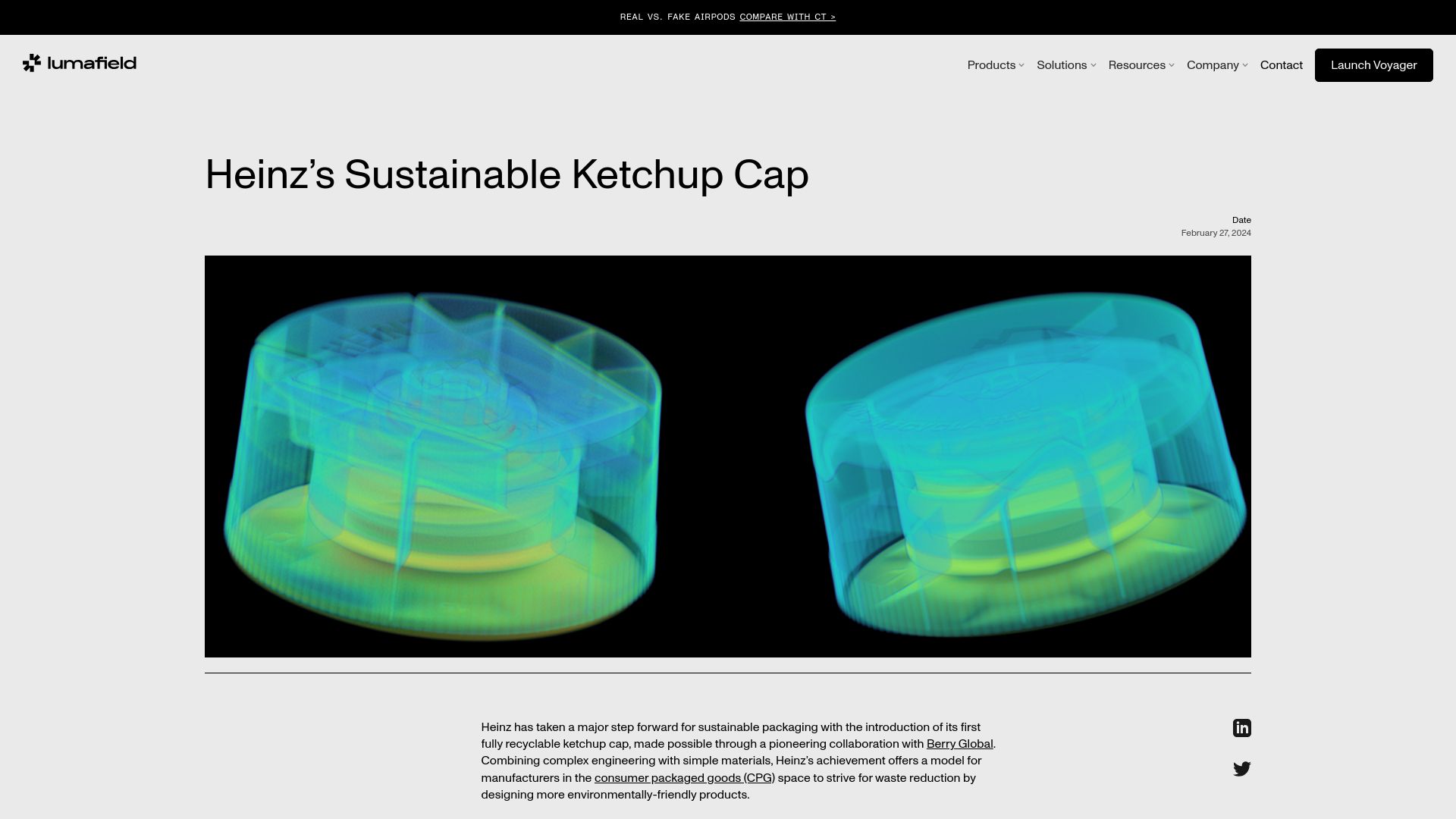 Screenshot of lumafield.com: Heinz’s sustainable ketchup cap