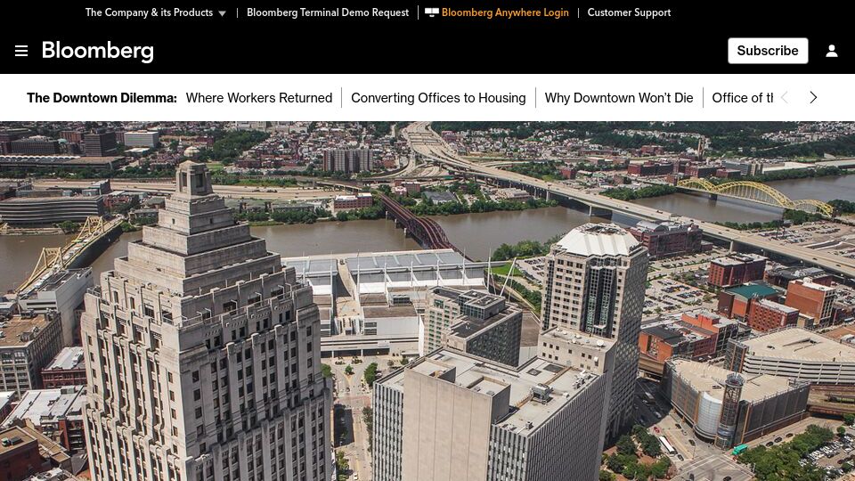 Screenshot of bloomberg.com: Why a White House Plan to Fund Office-to-Housing Conversions Isn't Working