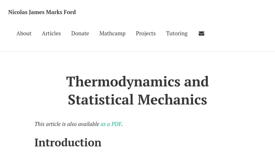 Screenshot of nicf.net: Thermodynamics and Statistical Mechanics