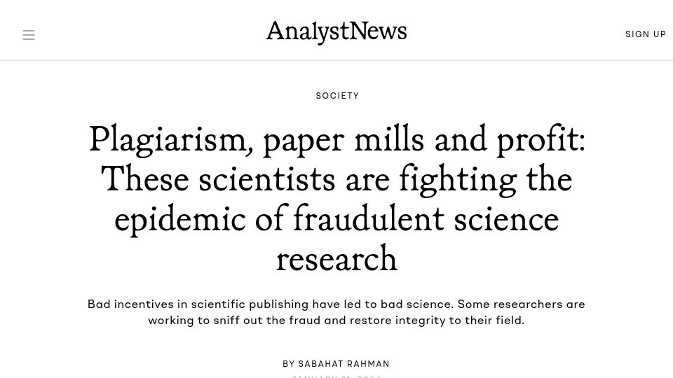 Screenshot of analystnews.org: Researchers taking on fraudulent science