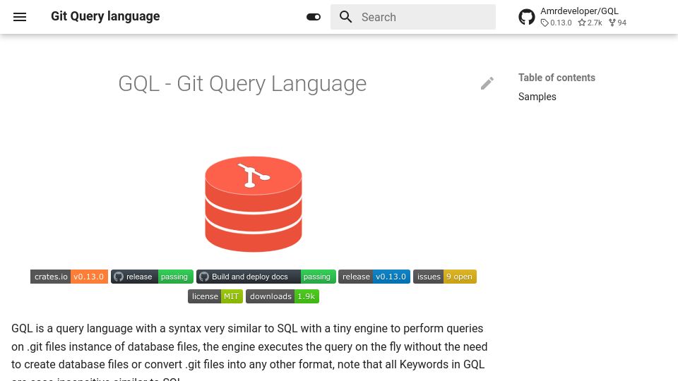 Screenshot of amrdeveloper.github.io: Git Query Language
