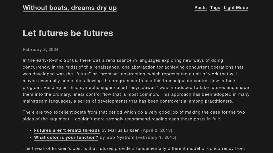 Screenshot of without.boats: Let futures be futures