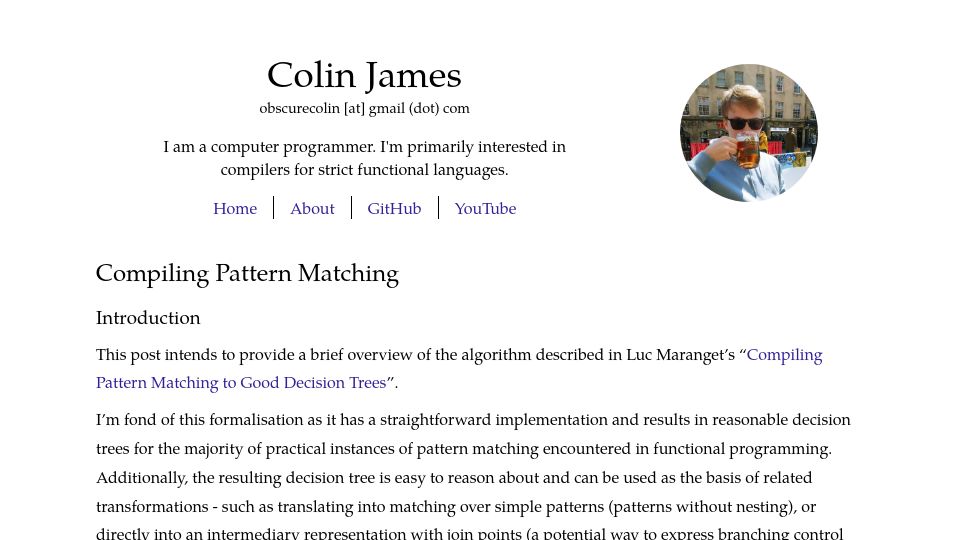 Screenshot of compiler.club: Compiling Pattern Matching