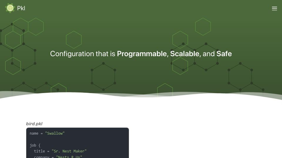 Screenshot of pkl-lang.org: Apple releases Pkl – configuration as code language
