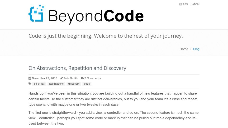 Screenshot of beyond-code.com: Abstractions, repetition and discovery (2015)