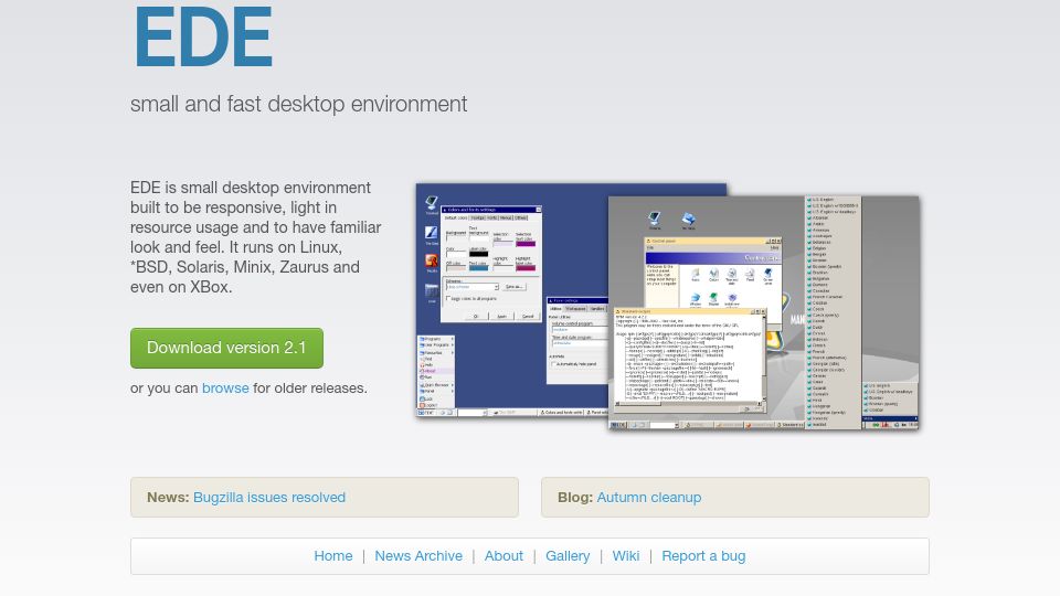 Screenshot of edeproject.org: Ede – An Fltk based desktop environment (2014)