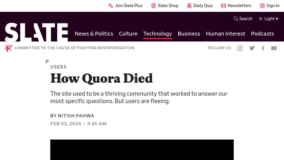 Screenshot of slate.com: How Quora died