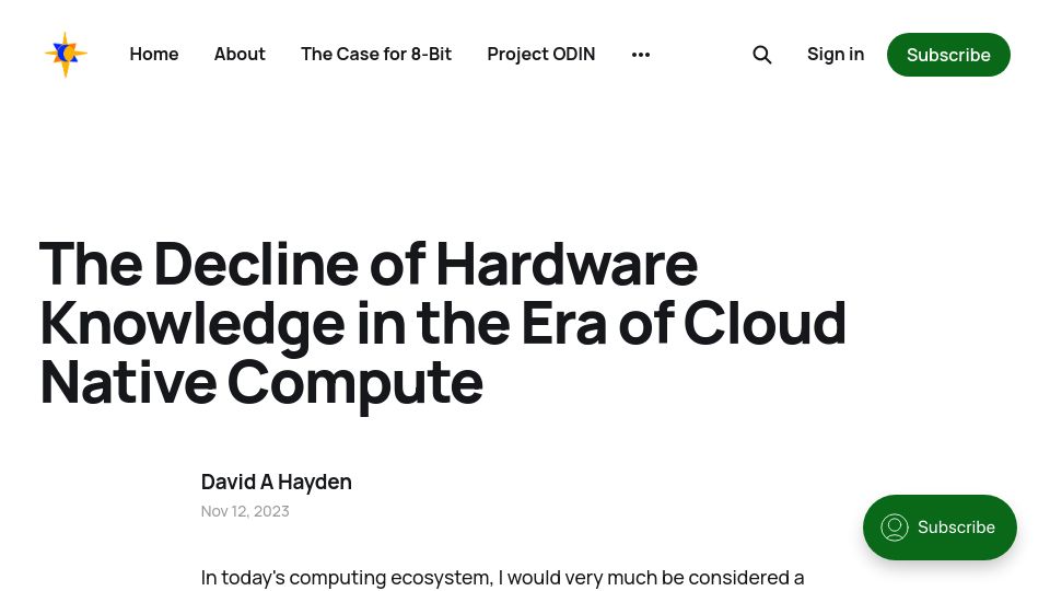 Screenshot of magesguild.io: The decline of hardware knowledge in the era of cloud native compute