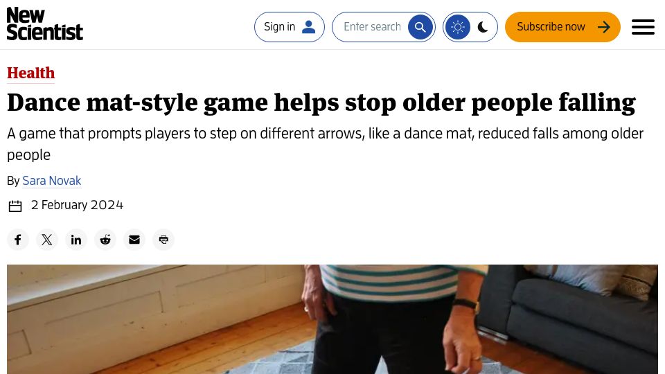 Screenshot of newscientist.com: Dance mat-style game helps stop older people falling