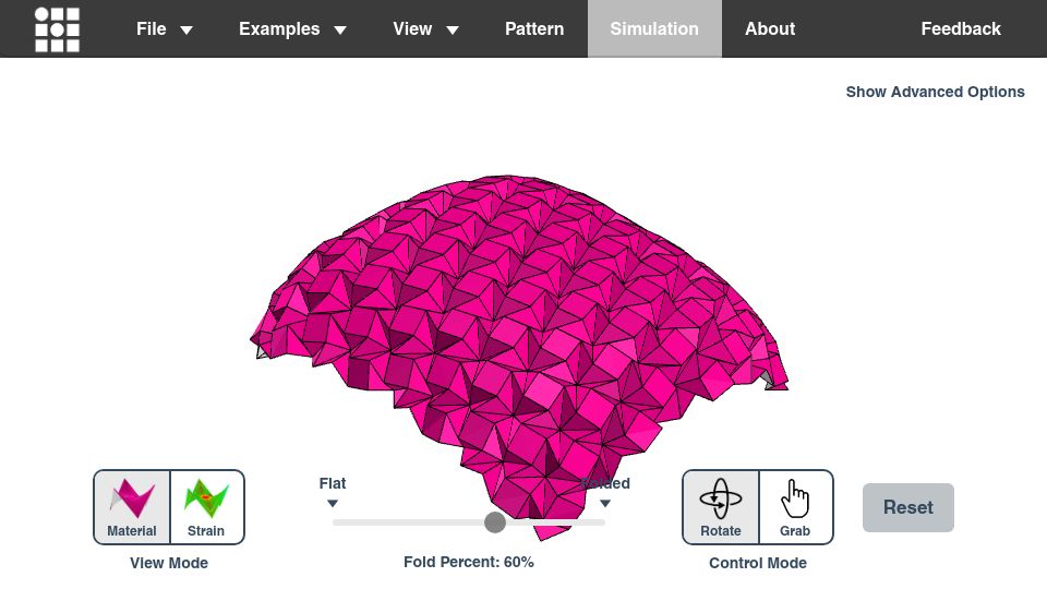 Screenshot of origamisimulator.org: Origami Simulator