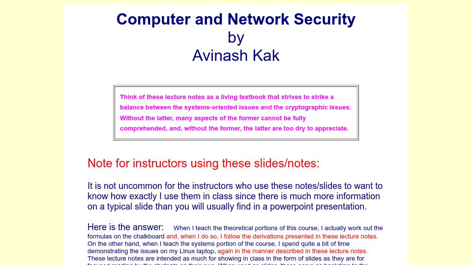 Screenshot of engineering.purdue.edu: Computer and Network Security