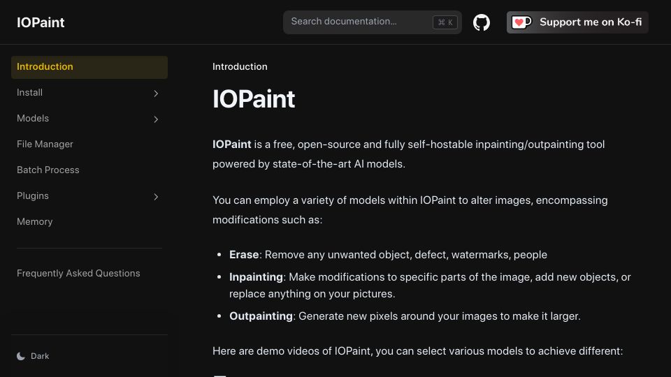 Screenshot of iopaint.com: IOPaint