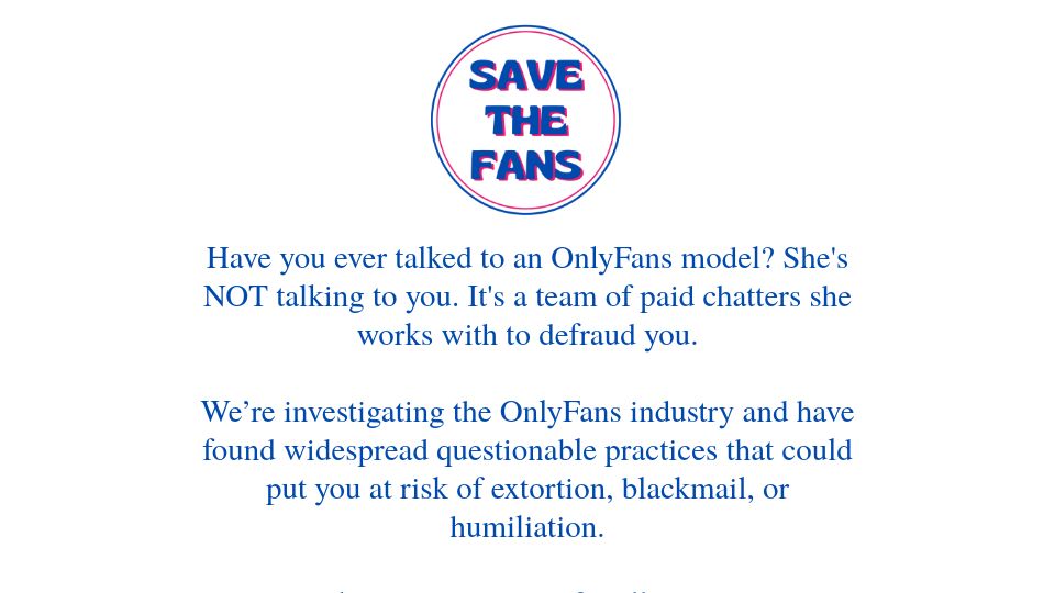 Screenshot of savethefans.com: OnlyFans Paid Chatters Lawsuit