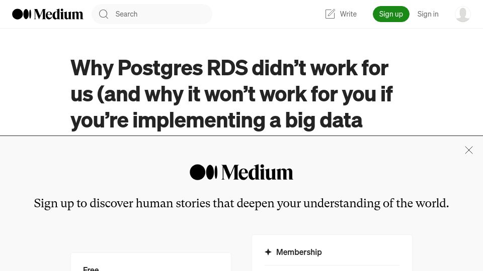Screenshot of medium.com: Why Postgres RDS didn't work for us