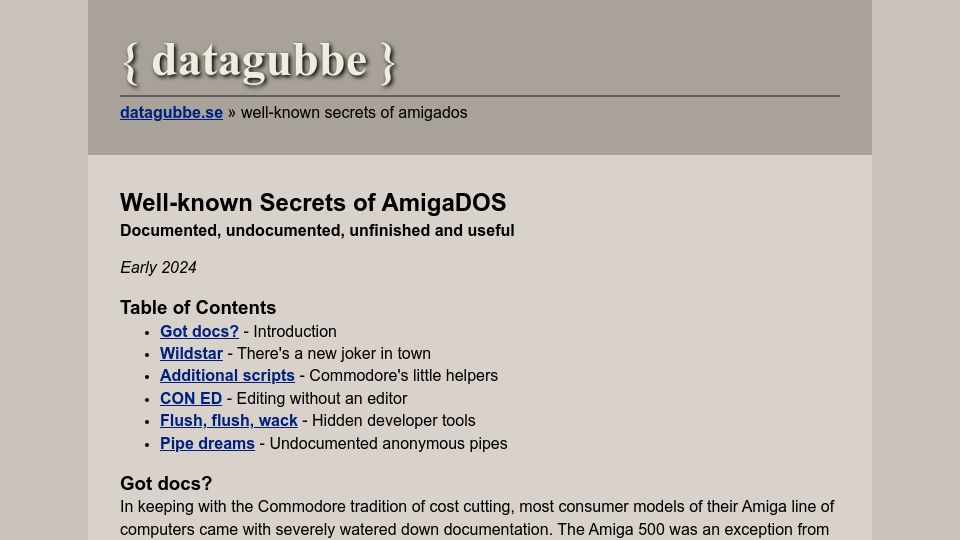 Screenshot of datagubbe.se: Well-Known Secrets of AmigaDOS