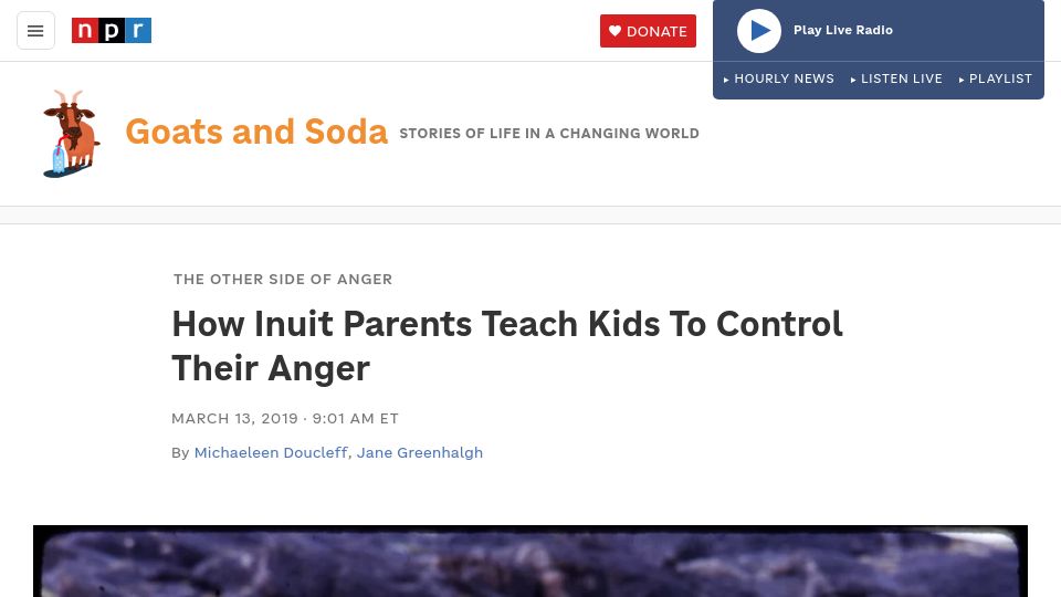 Screenshot of npr.org: How Inuit Parents Teach Kids To Control Their Anger (2019)