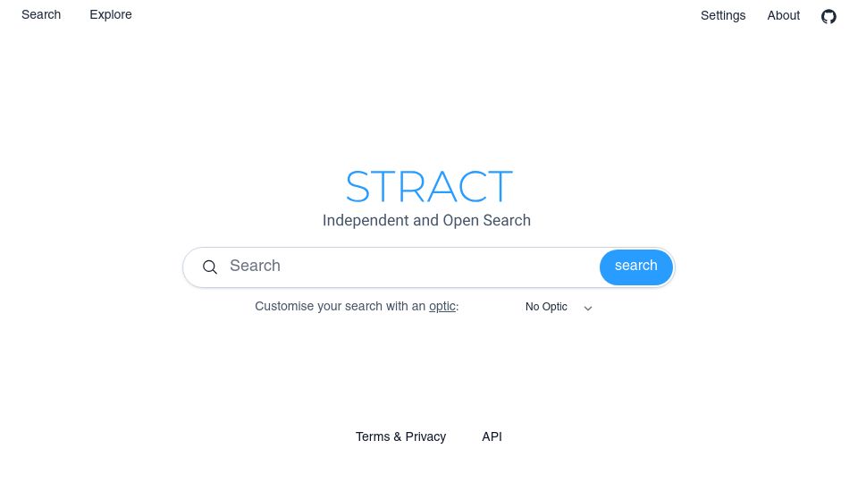 Screenshot of stract.com: Stract: Open-souce, non-profit search engine